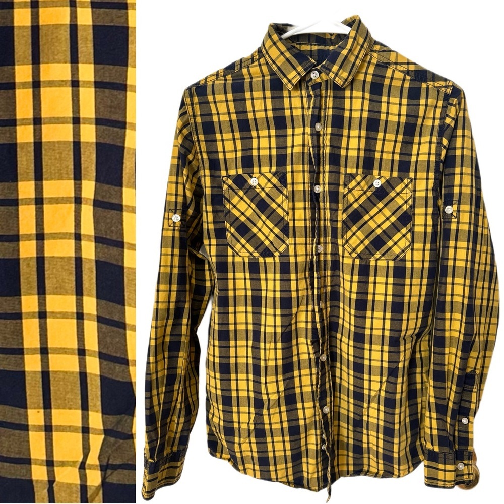Red Camel Navy Blue and Yellow Flannel Shirt Size Small